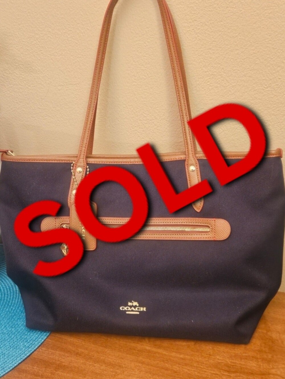 Coach Navy & Tan Canvas Tote Bag